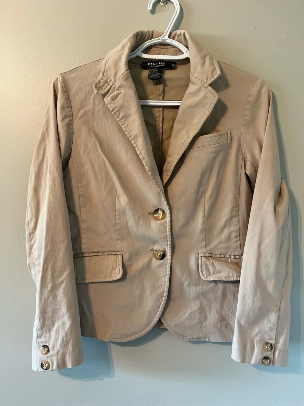 Women’s Rampage Tan Khaki Stretch Suit Jacket Blazer Medium 90’s Preppy